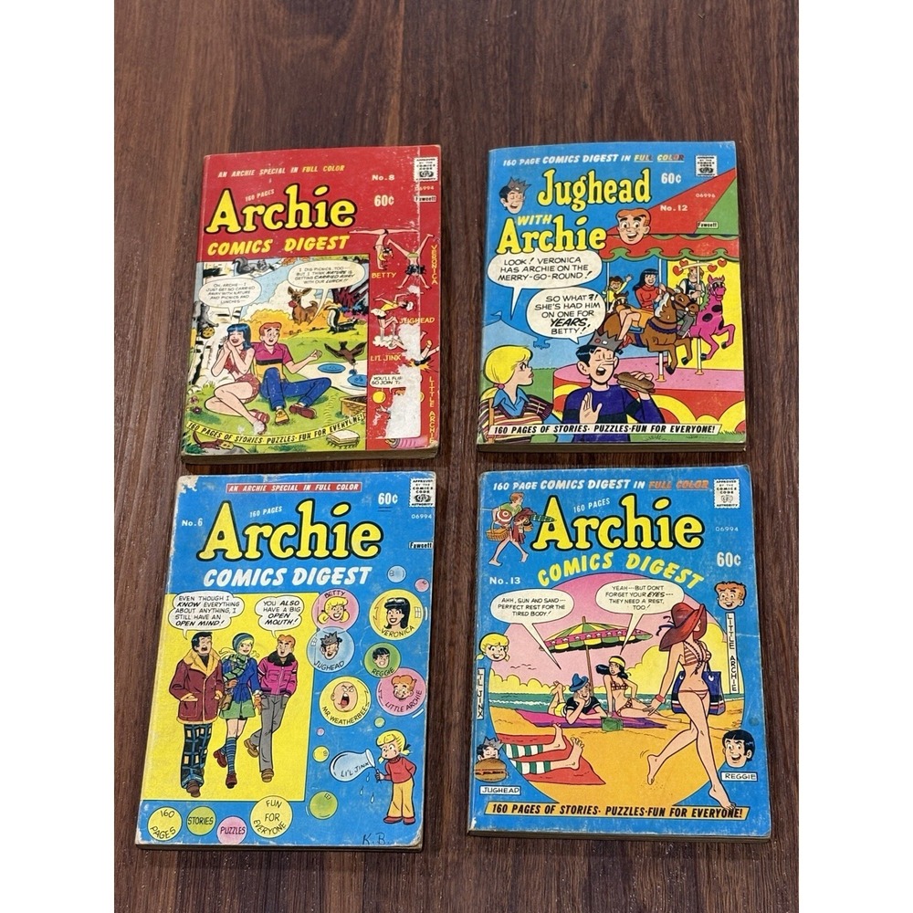 Archie Comics Digest # 6, 7, 12, 13 AUGUST 1974 Full Color Great Condition RARE!